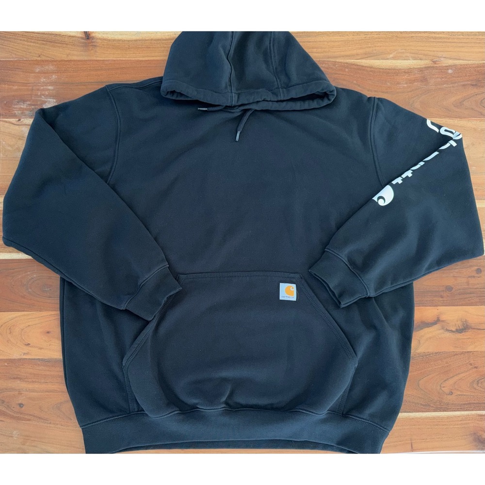 Carhartt Mens Loose Fit Midweight Logo Sleeve Hoodie Black XL K288 BLK